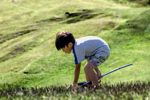 <素材>夏の公園で虫取りをする男の子 <素材>夏の公園で虫取りをする男の子 子供,昆虫採集,虫取りの写真素材