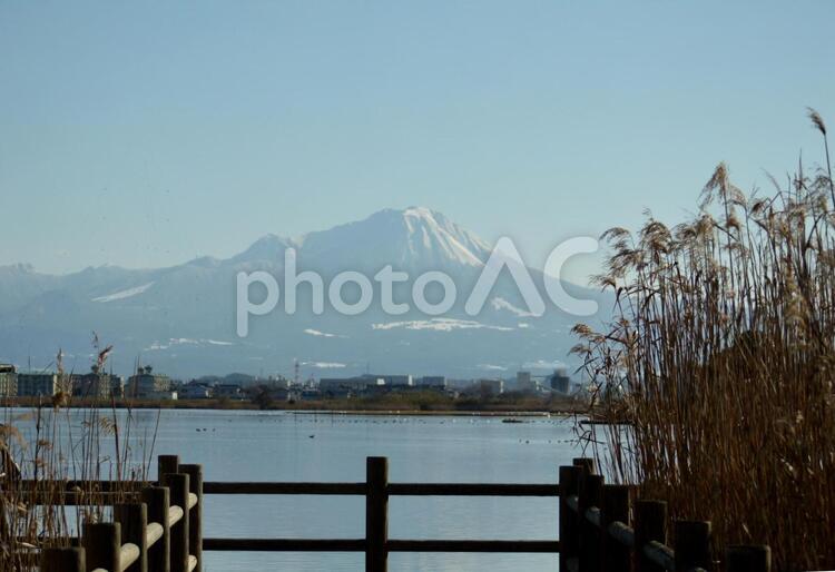 冬の大山と中海の風景 冬,大山,中海の写真素材