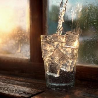 グラスに注がれる清涼感あふれる氷水 グラスに注がれる清涼感あふれる氷水の写真