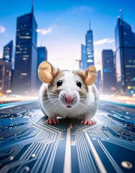 子年フォト・未来都市を生きるハムスターの写真