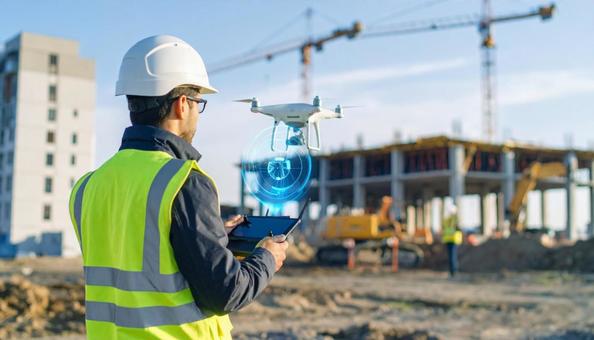建築現場でドローンをホログラムで操作 建築現場でドローンをホログラムで操作の写真
