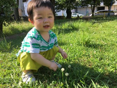休日の公園でお散歩する男の子 休日の公園でお散歩する男の子 子供,赤ちゃん,男の子の写真素材