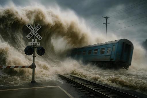 津波と列車の危機 津波と列車の危機の写真