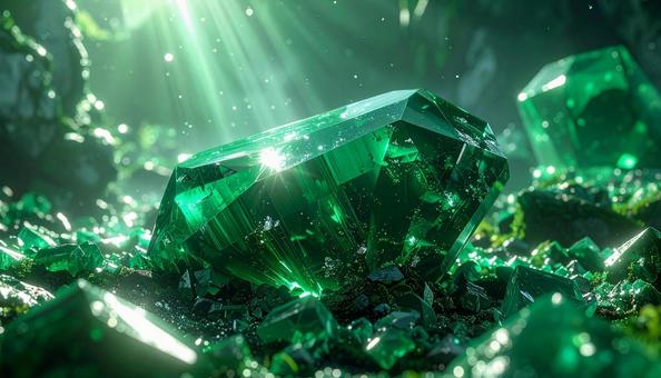 森に輝くエメラルドの大結晶 森に輝くエメラルドの大結晶の写真