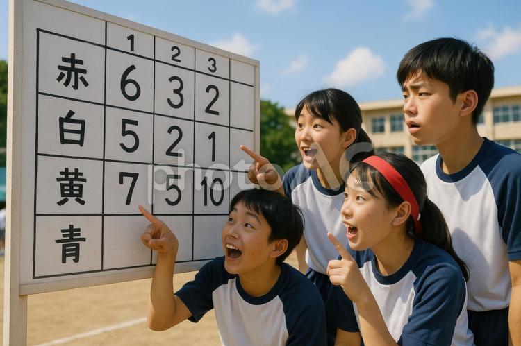 得点表を見つめる中学生たち 中学生,得点表,スコアボードの写真素材