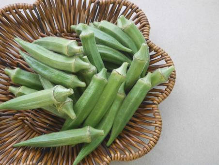 オクラが山盛り おくら,ザル,食物繊維の写真素材