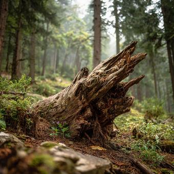 苔むした倒木が横たわる神秘的な深森の風景 苔むした倒木が横たわる神秘的な深森の風景の写真