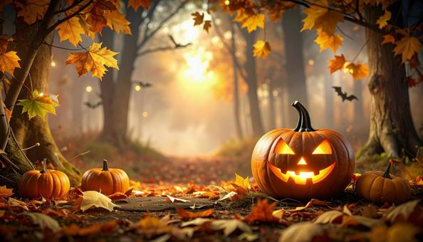 秋の森とジャック・オ・ランタン　もみじの写真