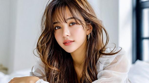 透け感ある白ブラウス着用の女性の写真