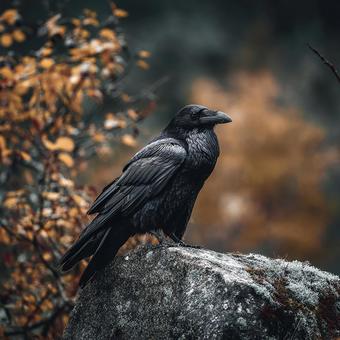 カラスが止まる不気味な石 カラスが止まる不気味な石の写真
