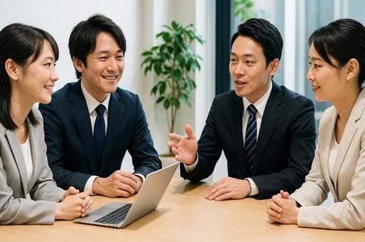 日本人グループで話し合いをしているところ 日本人グループで話し合いをしているところの写真