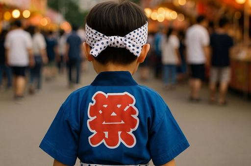 夏祭りに参加する子供・法被・風物詩・和装の写真