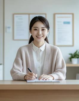 受付の女性 受付の女性の写真