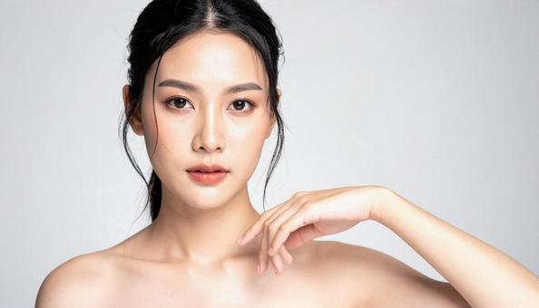 アジアの若い女性の美しい肌と表情のアップ アジアの若い女性の美しい肌と表情のアップの写真