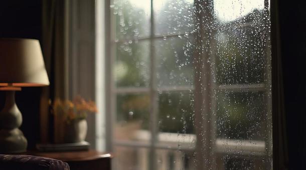 雨の日の窓辺と室内・しずく・静かな時間 雨の日の窓辺と室内・しずく・静かな時間の写真
