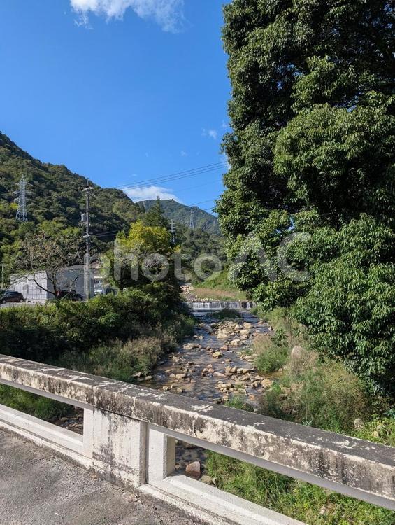 玖波湯来線の風景 恵川,川,玖波町の写真素材
