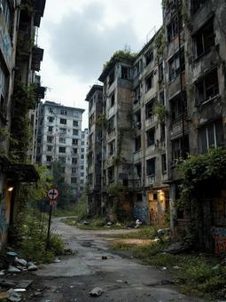 荒廃したマンション群 荒廃したマンション群の写真