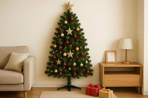 リビングのクリスマスツリー（ハーフ）の写真