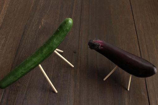 きゅうりとなすの精霊馬 きゅうり,なす,野菜の写真素材