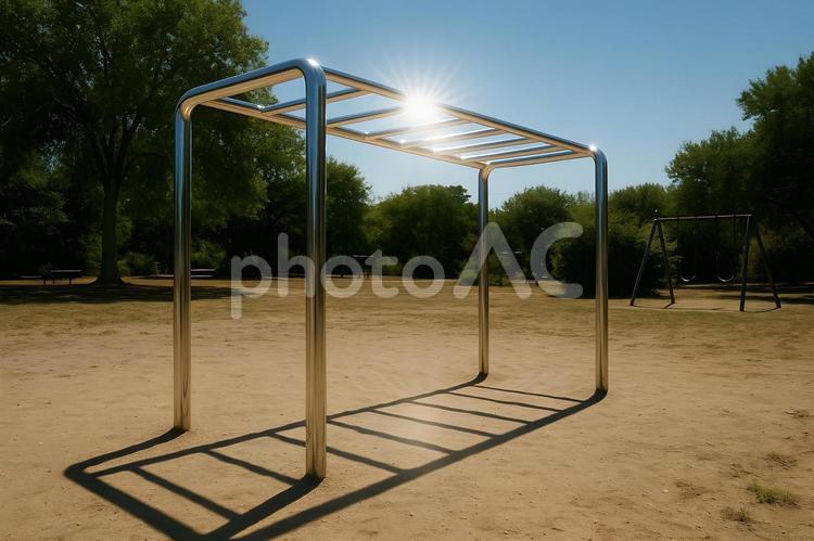 公園の輝くステンレス鉄棒 鉄棒,遊具,公園の写真素材