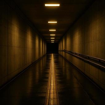 夜の地下歩道トンネル 夜の地下歩道トンネルの写真