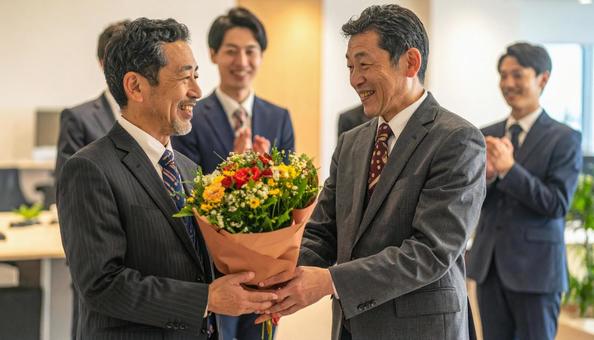 定年退職するベテラン社員 定年退職するベテラン社員の写真