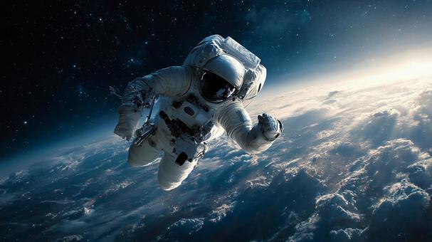 宇宙空間に浮かぶ宇宙飛行士 宇宙空間に浮かぶ宇宙飛行士の写真