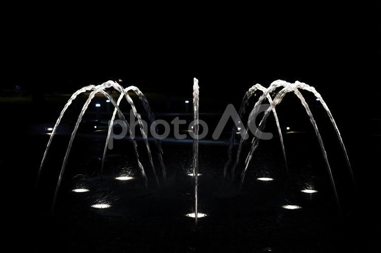 暗闇に浮かぶ噴水 夜,噴水,水の写真素材