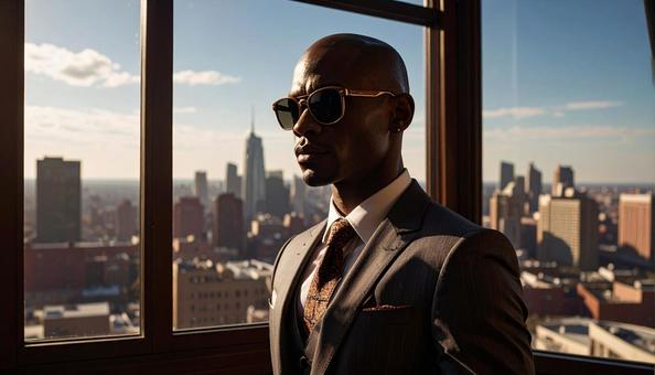 スキンヘッドの黒人男性ボディーガードの写真