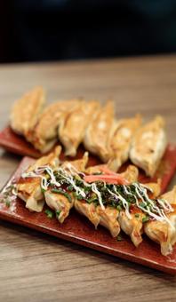 Fried dumplings and topping sauce, JPG Fried dumplings and topping sauce, JPG