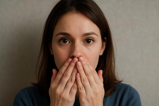 口を覆う女性の驚き 口を覆う女性の驚きの写真