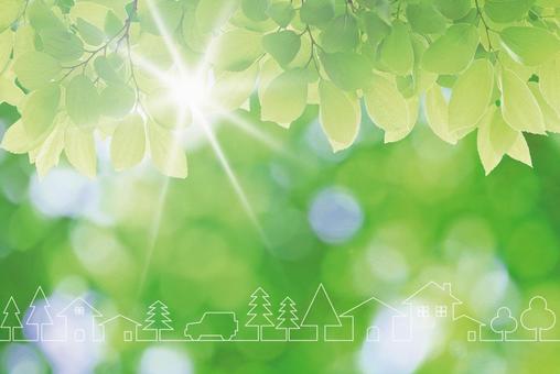 Green and cityscape silhouette illustration, JPG Green and cityscape silhouette illustration, JPG