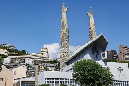 二十六聖人殉教地 聖フィリッポ教会と双塔 二十六聖人殉教地 聖フィリッポ教会と双塔 西坂公園,日本二十六聖人殉教地,二十六聖人の写真素材