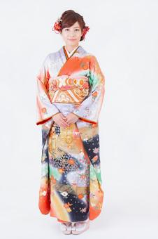 振袖を着た女性 振袖を着た女性 晴れ着,成人の日,成人の写真素材