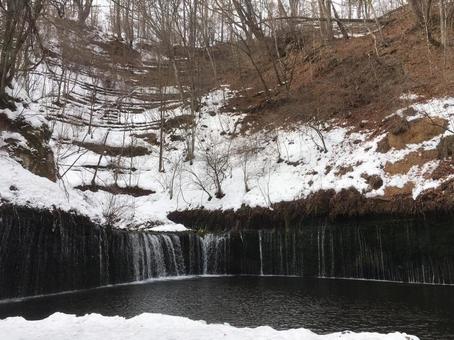 軽井沢　白糸の滝 雪山,風景,自然の写真素材