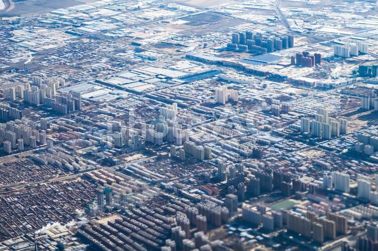 飛行機から見える中国・北京の街並み 中国,北京,マンション群の写真素材