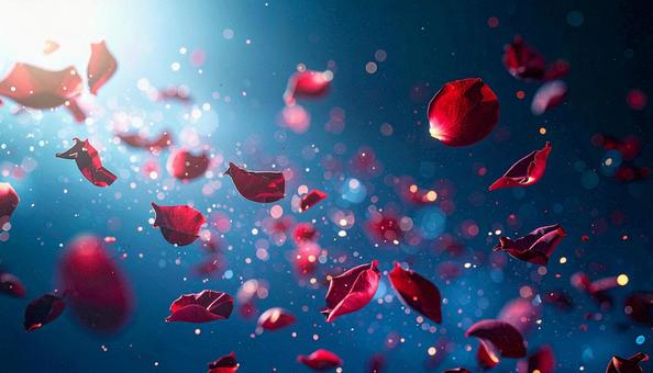 舞い散る赤いバラの花びらの幻想的背景 舞い散る赤いバラの花びらの幻想的背景の写真