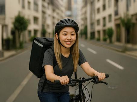 宅配している女性 宅配している女性の写真