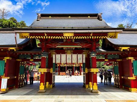 鮮やかな鹽竈神社の楼門 鹽竈神社,宮城県,神社の写真素材