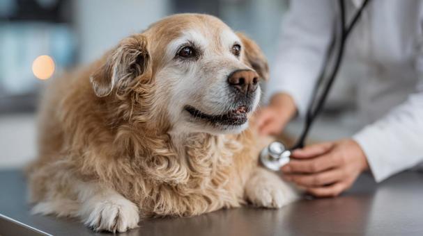 信頼関係:獣医に診察される愛犬 信頼関係:獣医に診察される愛犬の写真