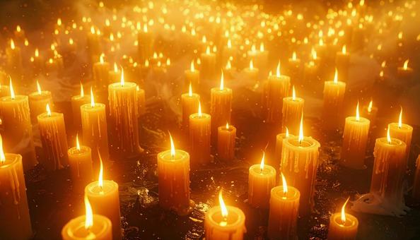 幻想的に灯る多数のキャンドル 幻想的に灯る多数のキャンドルの写真