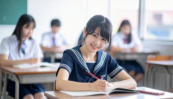 授業中の女子高校生の写真