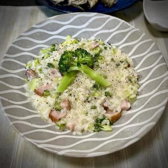 ベーコンとブロッコリーのリゾット 旦那飯,男の料理,手料理の写真素材
