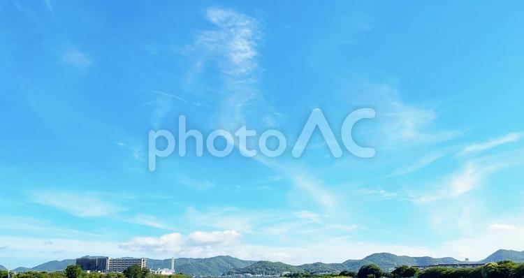 夏の青空と山並みの風景 空,風景,自然の写真素材