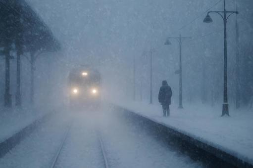 吹雪の駅ホーム 吹雪の駅ホームの写真