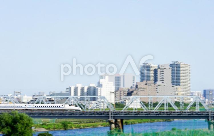 多摩川を渡る新幹線 新幹線,700系,jrの写真素材