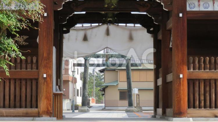 桑名宗社　春日神社　楼門から青銅鳥居 桑名宗社,春日神社,石取祭の写真素材
