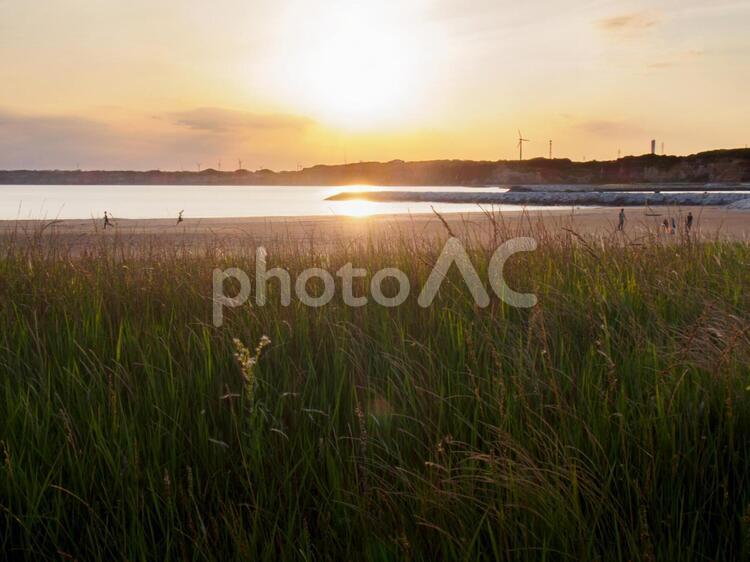 夕暮れの浜辺 夕暮れ,浜辺,人々の写真素材