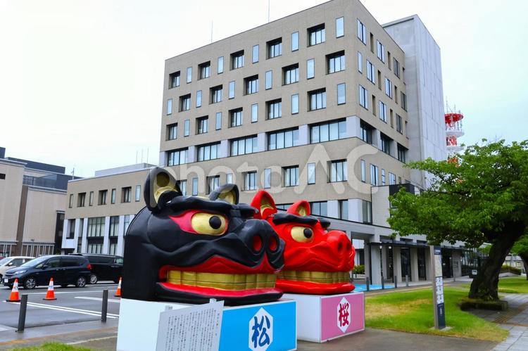酒田市役所の外観（横）山形県酒田市 酒田市役所,外観,山形県の写真素材