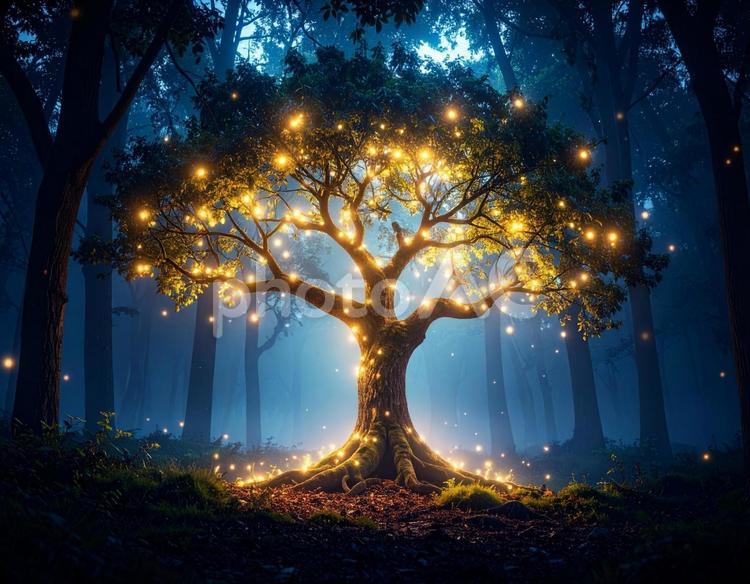 幻想的な光る木　魔法　ファンタジー3 幻想的,木,光るの写真素材